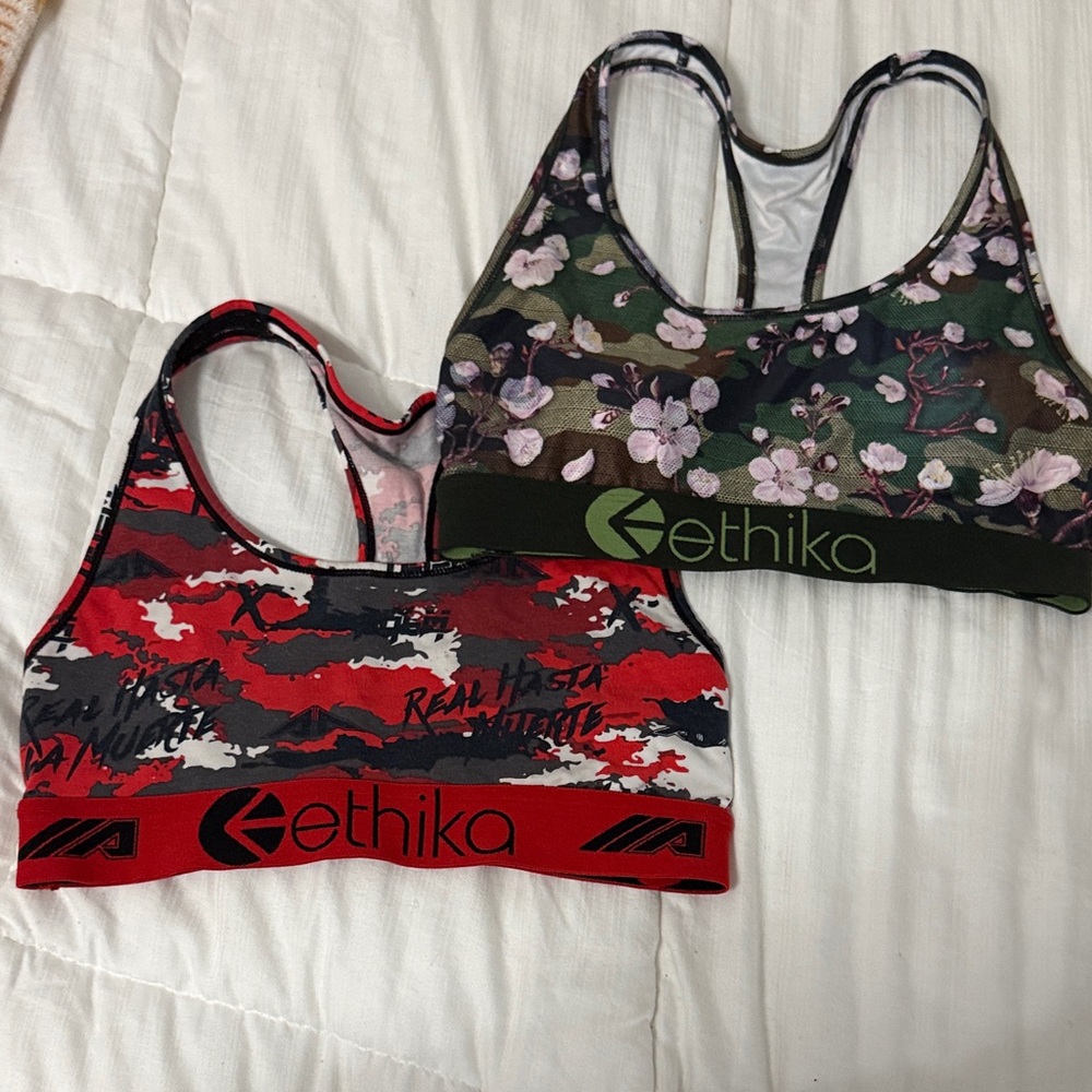 Red & Green Camo ethika sports bras. Girls Small